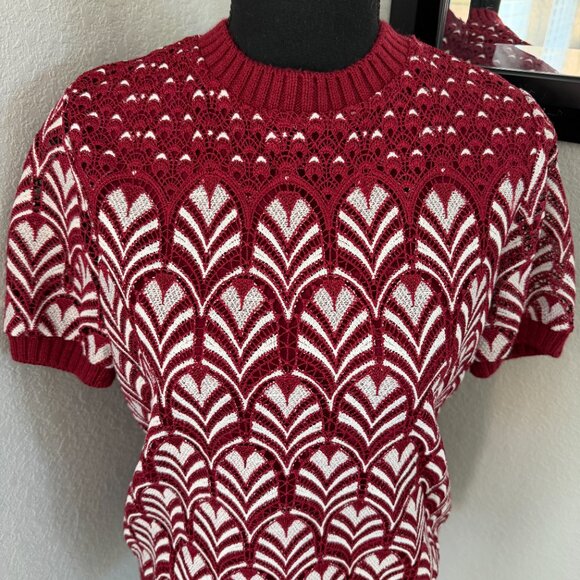DANIEL RAINN Anthropologie Burgundy Lace Short Sleeve Sweater Small - Picture 5 of 12